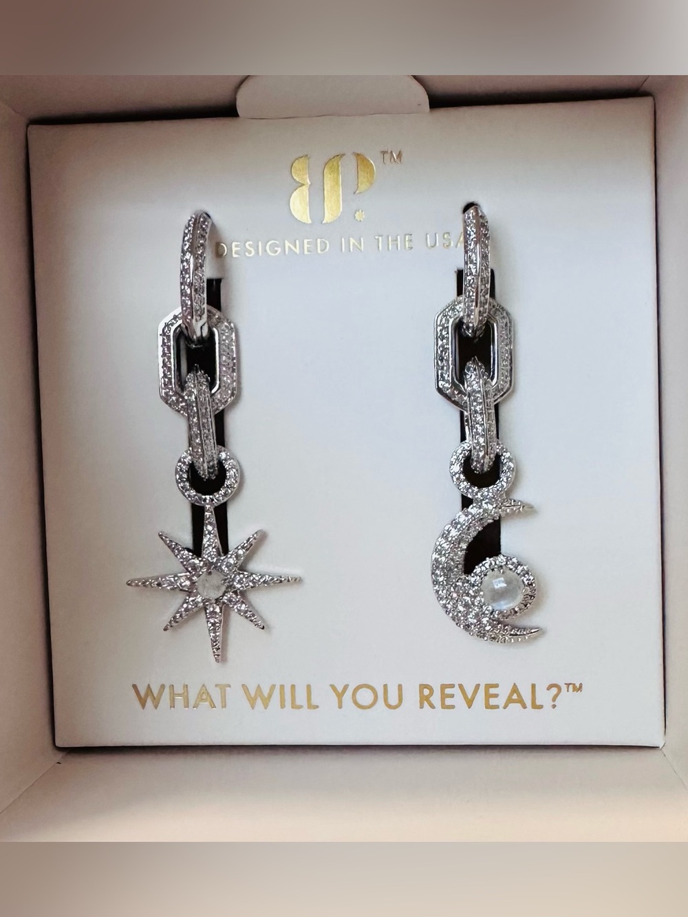 Bomb Party Halo Earrings “Tears Turned to Stars” Moonstone on Rhodium plating